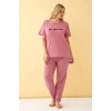 Moda Kadın Somon Go Getter Yazılı Büyük Beden Pijama Takımı