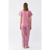 Moda Kadın Somon Kalp Desenli Kısa Kollu Penye Pijama Takımı