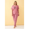 Moda Kadın Somon Trust Your Heart Yazılı Büyük Beden Pijama Takımı