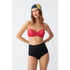 Moda Kadın Straplez Kırmızı Yüksek Bel Bikini Takımı