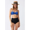 Moda Kadın Straplez Mavi Yüksek Bel Bikini Takımı