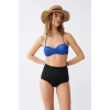 Moda Kadın Straplez Mavi Yüksek Bel Bikini Takımı