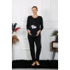 Moda Kadın Uzun Kol Hamile Lohusa Pijama Takımı Siyah