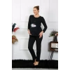 Moda Kadın Uzun Kol Hamile Lohusa Pijama Takımı Siyah