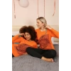 Moda Kadın Uzun Kol Penye Pijama Takım Turuncu
