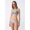 Moda Kadın Yandan Bağlamalı Yarım Destekli Fiyonklu Alt Üst Bikini Takım Buz Mavisi