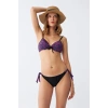 Moda Kadın Yandan Bağlamalı Yarım Destekli Fiyonklu Alt Üst Bikini Takım Mor
