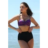Moda Kadın Yüksel Bel Straplez Mor Bikini