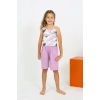 Moda Kız Çocuk İp Askılı Şortlu Penye Lila Pijama Takım