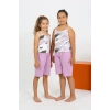 Moda Kız Çocuk İp Askılı Şortlu Penye Lila Pijama Takım
