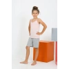 Moda Kız Çocuk İp Askılı Şortlu Penye Pembe Pijama Takım