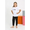 Moda Kız Çocuk Kısa Kol Beyaz Penye Pijama Takım