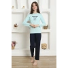 Moda Kız Çocuk Penye Pijama Takım Su Yeşili