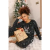 Moda Merry Christmas  Polar Kadın Pijama Takımı Siyah