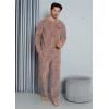 Moda Polar Erkek Pijama Takımı Sütlü Kahve