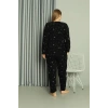 Moda Polar Kadın Büyük Beden Pijama Takımı Siyah