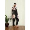 Moda Tam Tesettür Dijital Desenli Mayo Siyah