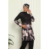 Moda Tam Tesettür Dijital Desenli Mayo Siyah