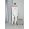 Moda Welsoft Polar Kadın Büyük Beden Pijama Takımı Ekru