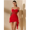 Özel Şık Tasarım Kırmızı Korse Görünümlü Mini Club Elbisesi