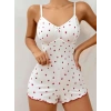 Pamuklu Beyaz Çilek Desenli Tulum Pijama