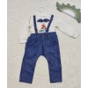 Papyonlu Sweat Kot Pantolon 2li Erkek Bebek Salopet Takımı Lacivert