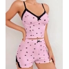 Pembe Kalp Desenli Askılı Şortlu Pijama Takım