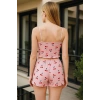 Pembe Kiraz Desenli Kurdelalı Askılı Şortlu Pijama Takımı