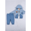 Persona Bear Nakışlı % 100 Pamuk 3li Erkek Bebek Takım