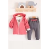 Prences Nakışlı Kapişonlu 3lü % 100 Pamuk Kız Bebek Takımı