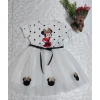 Puantiyeli Mickey Baskılı Kurdela Kuşaklı Astarlı Kız Bebek Tütü Elbisesi Beyaz