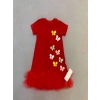Renkli Kelebekler Nakışlı Eteği Fırfırlı Jile Çocuk Elbisesi Kırmızı