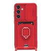 Samsung Galaxy S25 Plus Kılıf Zuma Kartvizitli Yüzüklü Silikon - Kırmızı