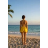 Sarı Şortlu Bağlamalı Bikini Takımı Üçgen Kesim Ayarlanabilir Esnek Kumaş Kadın Mayo Seti