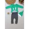 Şımarık Tavşan Nakışlı Şapkalı Uzun Kollu Sweat 3lü Kız-erkek Bebek Takımı Yeşil