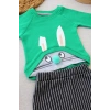 Şımarık Tavşan Nakışlı Şapkalı Uzun Kollu Sweat 3lü Kız-erkek Bebek Takımı Yeşil