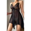 Siyah Butterfly Lace Kelebek İşlemeli Tül Fantezi Gecelik
