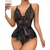 Siyah Dantel İşlemeli Kurdelalı Fantezi Tül Babydoll
