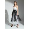 Siyah Etek Deri Uzun İnce Şerit Detaylı Etek - Brf1090