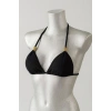 Siyah Pedli Üçgen Bikini Üstü Halter Bağlamalı Aksesuarlı Esnek Kumaş Kadın Mayo Üstü