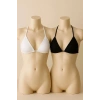 Siyah Ve Beyaz 2’li Üçgen Bikini Üstü Seti Bağlamalı Minimal Kesim Esnek Kadın Mayo Üstü