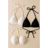 Siyah Ve Beyaz 2’li Üçgen Bikini Üstü Seti Bağlamalı Minimal Kesim Esnek Kadın Mayo Üstü