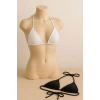 Siyah Ve Beyaz 2’li Üçgen Bikini Üstü Seti Bağlamalı Minimal Kesim Esnek Kadın Mayo Üstü
