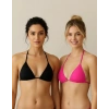 Siyah Ve Fuşya Detaylı Üçgen Bikini Üstü Bağlamalı Kadın Mayo Üstü 2li