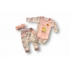 Süslü Ördek Nakışlı Şapkalı Uzun Kollu Zıbınlı 3lü Kız Bebek Takımı Pembe