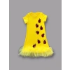 Uğur Böceği Nakışlı Fırfır Uçlu Kız Çocuk Jile Elbisesi Sarı