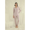 Uzun Kollu Düğmeli V Yaka Pijama Takımı
