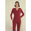 Uzun Kollu Düğmeli V Yaka Pijama Takımı