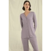 Uzun Kollu Düğmeli V Yaka Pijama Takımı