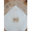 Yenidoğan Teri Cotton Taç Nakışlı Prizma Taş Kundak Bebek Battaniyesi Bej